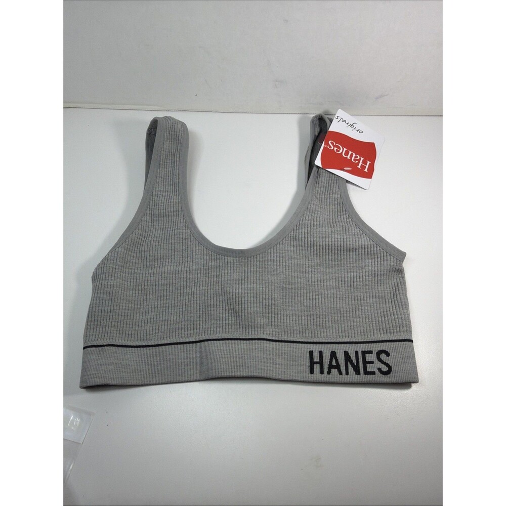 Hanes Seamless Ribbed Gray Scoop Sports Bra Crop Bralette Sz Small Stretchy Yoga